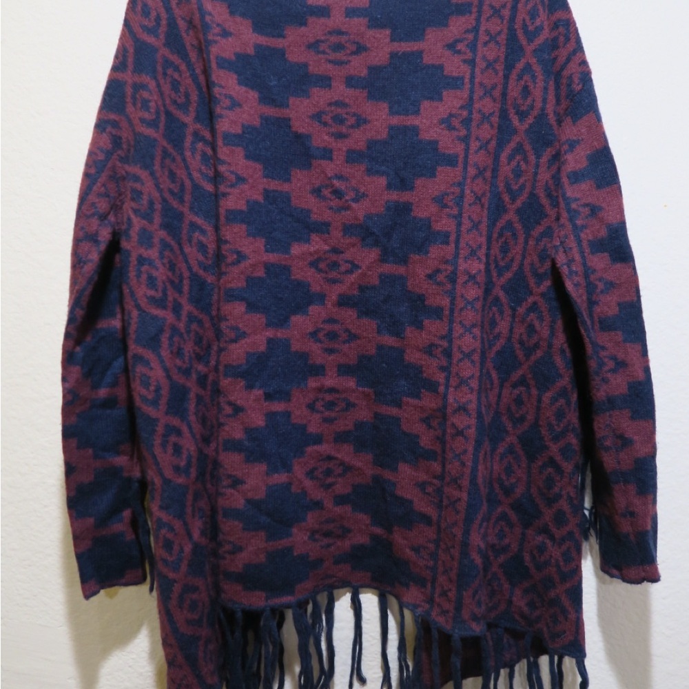 Navy and Burgundy Patterned Women's Sweater